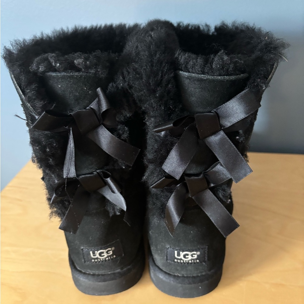 Uggs black suede with bows